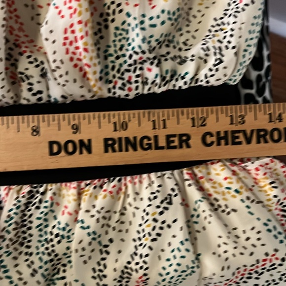 Hype Strapless Midi Dress Size 4 100% Silk Abstract Specked Design Black Trim - Picture 12 of 14